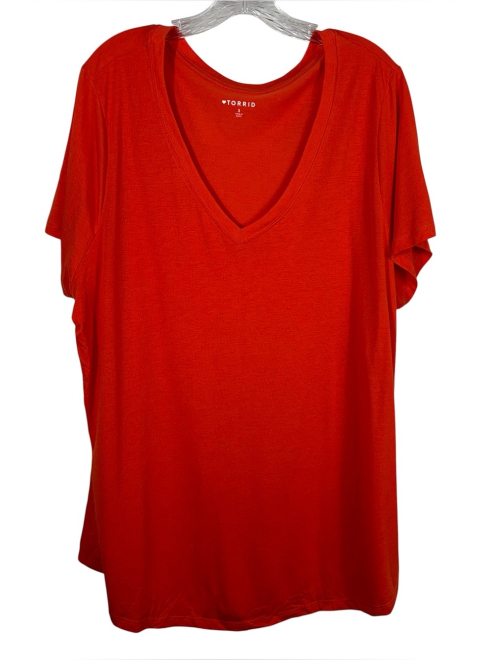 Torrid Orange-Red Knit V-Neck Short Sleeve Casual Stretch Plus Size T-Shirt 3X